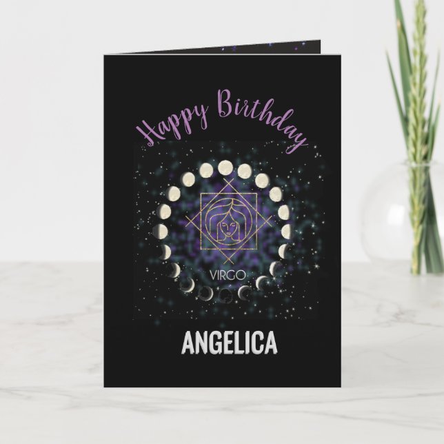 Carte Virgo Happy Birthday Gold Sign & Constellation (Devant)