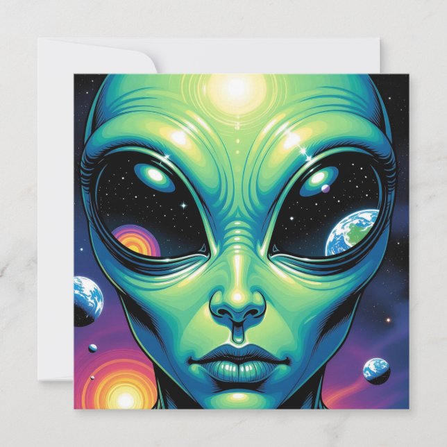 Carte Visage Alien avec des planètes Réflexions dans les (Devant)