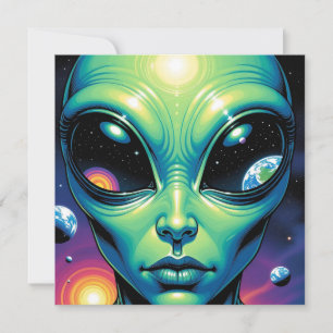 Carte Visage Alien avec des planètes Réflexions dans les