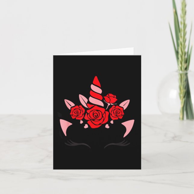 Carte Visage de Licorne Cils Sourire Fleurs St-Valentin (Devant)