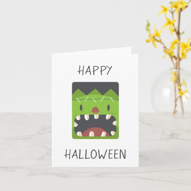 Carte Visage de monstre de Frankenstein Joyeux Halloween (Fleur jaune)