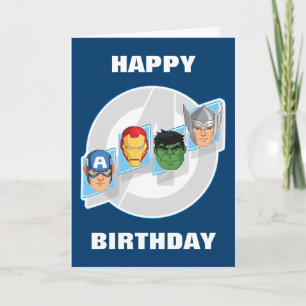 Carte Visages de personnages d'Avengers sur le logo