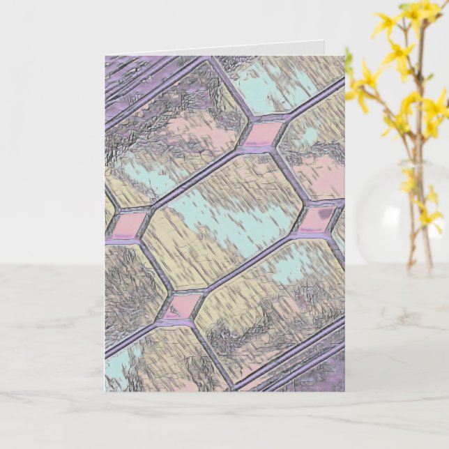Carte Vitrail rose (Fleur jaune)