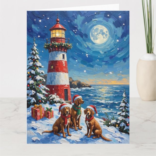 Carte Vizsla Christmas Lighthouse Holiday (Devant)