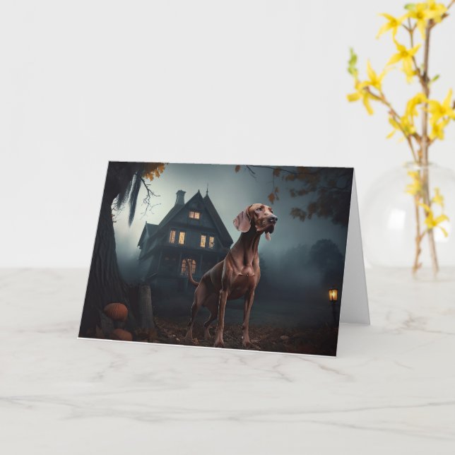 Carte Vizsla Halloween effroi (Fleur jaune)