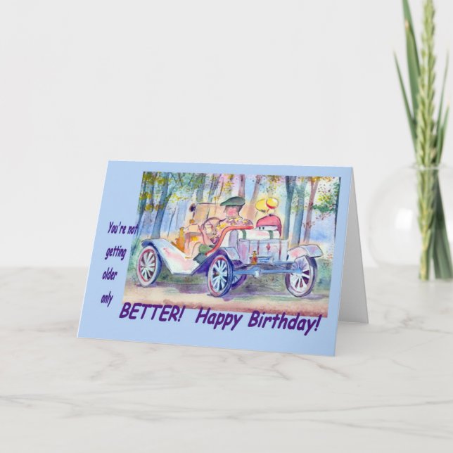 Carte voeu d'anniversaire de la voiture classique (Devant)