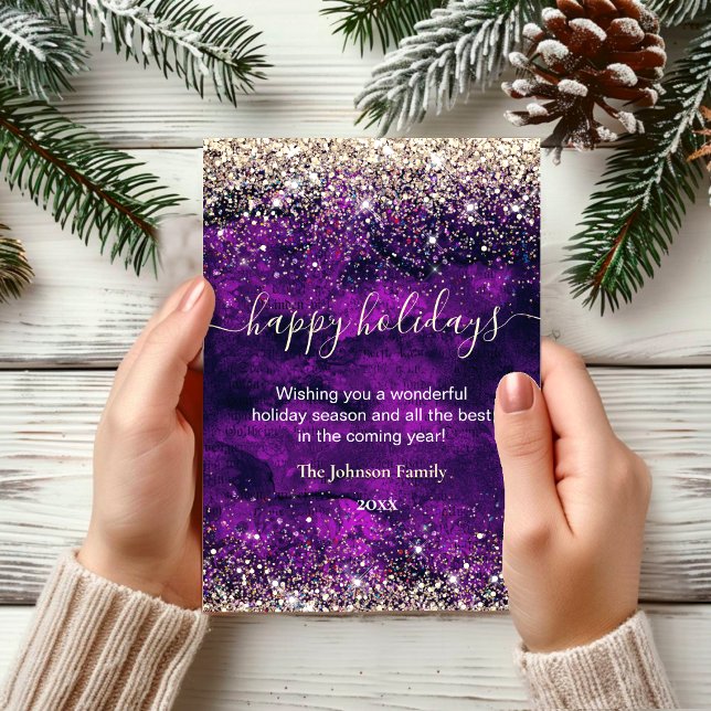 Carte Vœu de Noël et de nouvelle année or violet chic (Créateur téléchargé)
