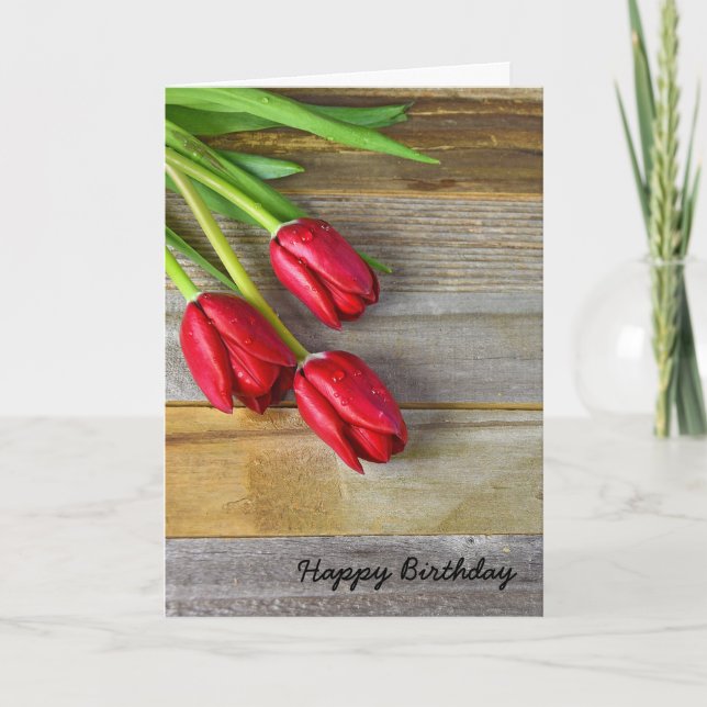 Carte voeux d'anniversaire avec tulipe rouge (Devant)
