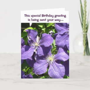 Carte Vœux d'anniversaire Clématite Violette