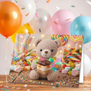 Carte Vœux d'anniversaire de l'ours en peluche au croche