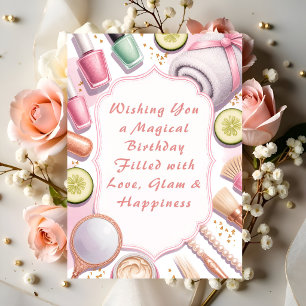 Carte Vœux d'anniversaire de maquillage pastel mignon
