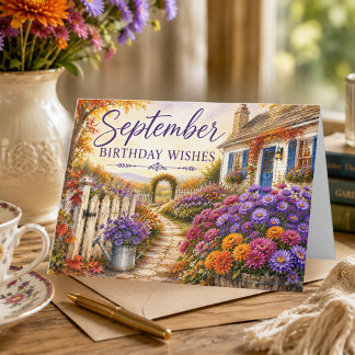 Carte Vœux d'anniversaire de septembre Cottage Garden An