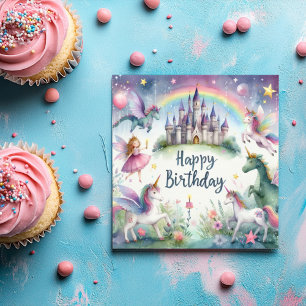 Carte Vœux d'anniversaire du château de licorne magique