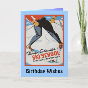 Carte Voeux d'anniversaire, École de ski Hannes Schneide