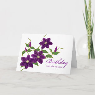 Carte Voeux d'anniversaire pour Soeur avec Vin Clematis