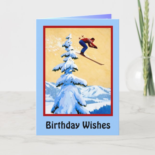 Carte Voeux d'anniversaire, Saut à ski (Devant)