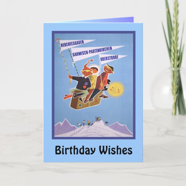 Carte Voeux d'anniversaire, Ski Bavaria, Allemagne (Devant)