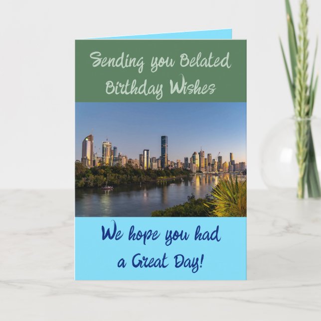 Carte Voeux d'anniversaire tardif ajouter photo bleu ver (Devant)