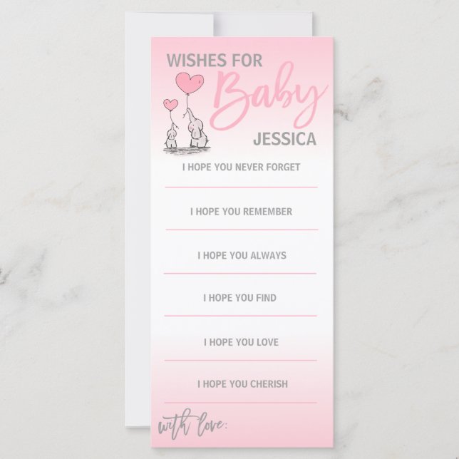 Carte Voeux personnalisés pour Baby shower fille rose él (Devant)