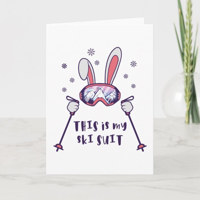Carte Voici mon Ski Suit Ski Rabbit avec des bâtons de s (Devant)