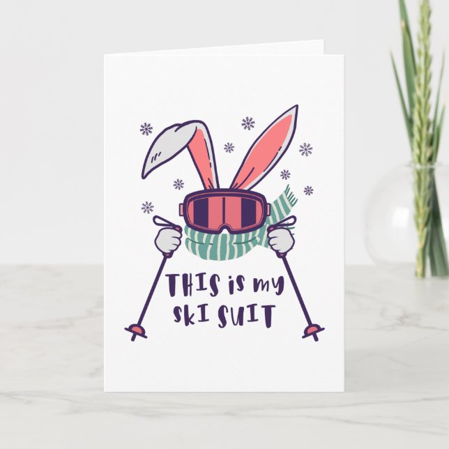Carte Voici mon Ski Suit Ski Rabbit avec des bâtons de s (Devant)