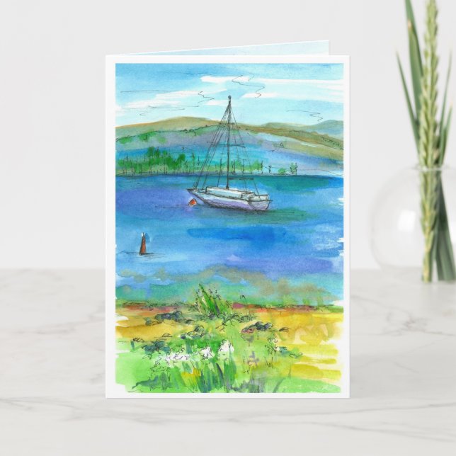 Carte Voile Mountain Lake Watercolor Joyeux anniversaire (Devant)