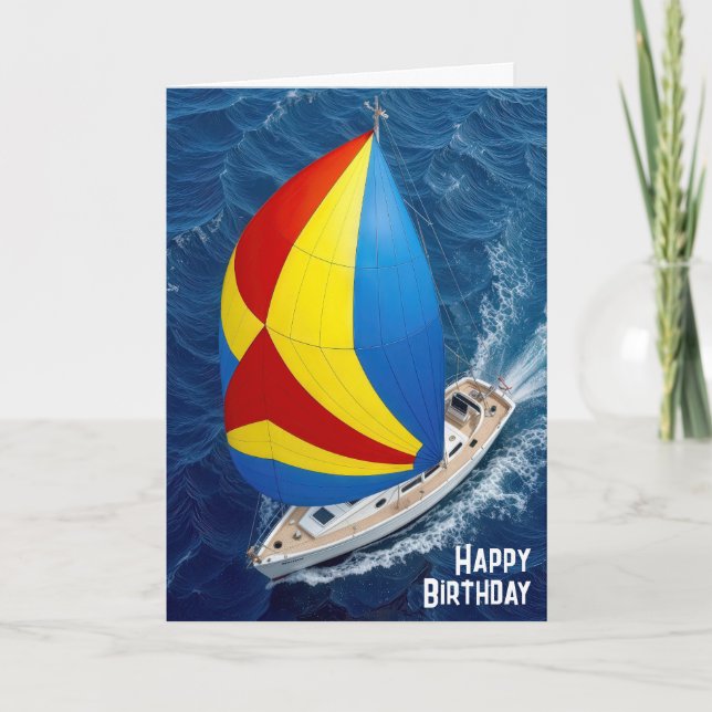 Carte Voilier Anniversaire En Haute Mer (Devant)