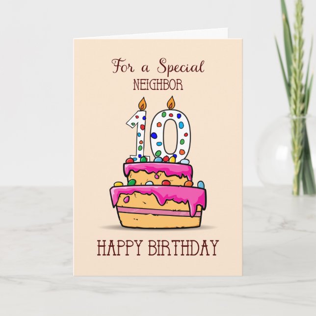 Carte Voisin 10e anniversaire, 10 sur Sweet Pink Cake (Devant)