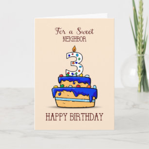 Carte Voisin 3e anniversaire, 3 sur Gâteau bleu doux