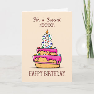 Carte Voisin 8e anniversaire, 8 sur Gâteau rose doux