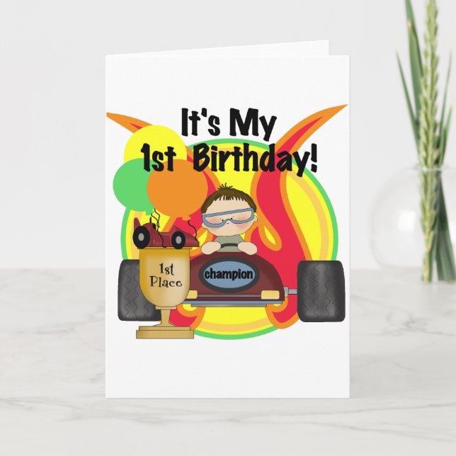 Carte Voiture de course 1er Anniversaire Tshirts et cade (Devant)