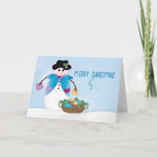 Carte Voiture de neige de Noël Lady Artiste Quilter Scèn