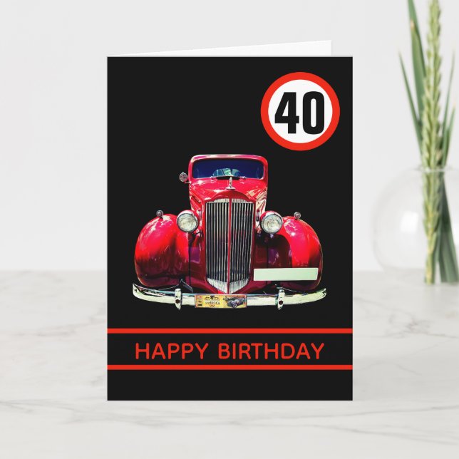 Carte Voiture rouge brillante Joyeux 40e anniversaire (Devant)