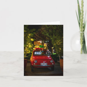 Carte Voiture Rouge Cinquecento Décorée Pour Noël