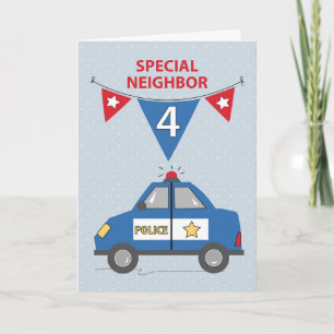 Carte Voiture spéciale Voisin 4 Anniversaire Police Bleu