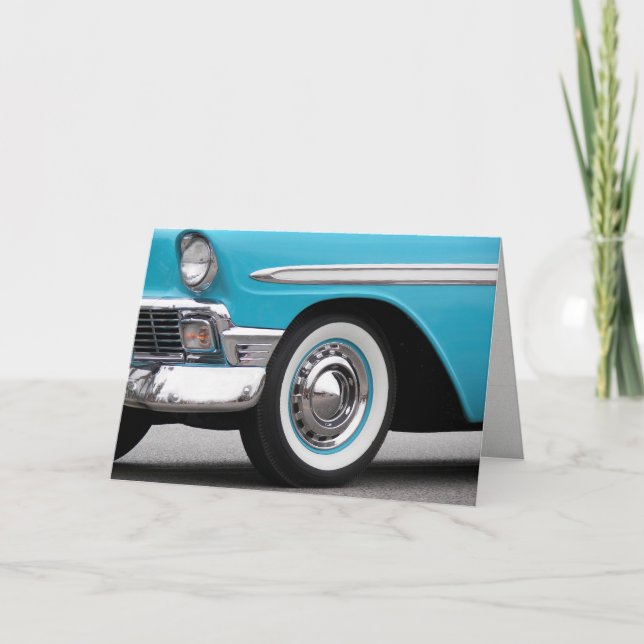 Carte voiture turquoise rétro (Devant)