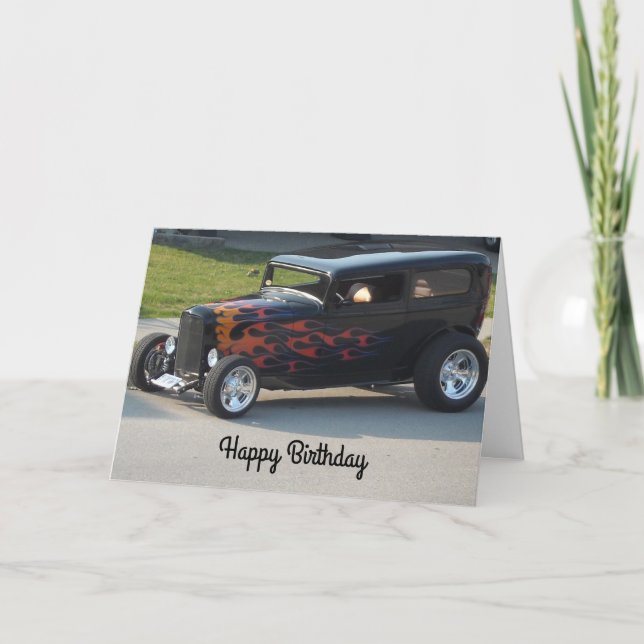 Carte Voiture Vintage Avec Flames (Devant)