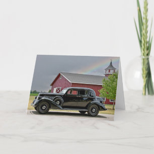 Carte Voiture vintage Noire avec arc-en-ciel