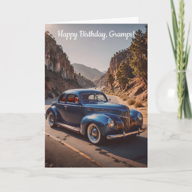 Carte Voiture Vintage sur Mountain Road Anniversaire (Devant)