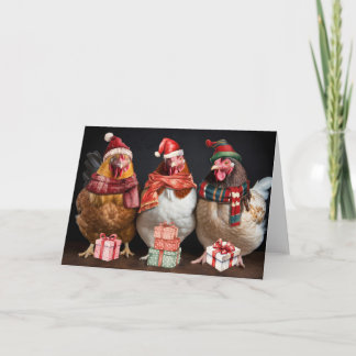 Carte Voitures de Noël à trois poules