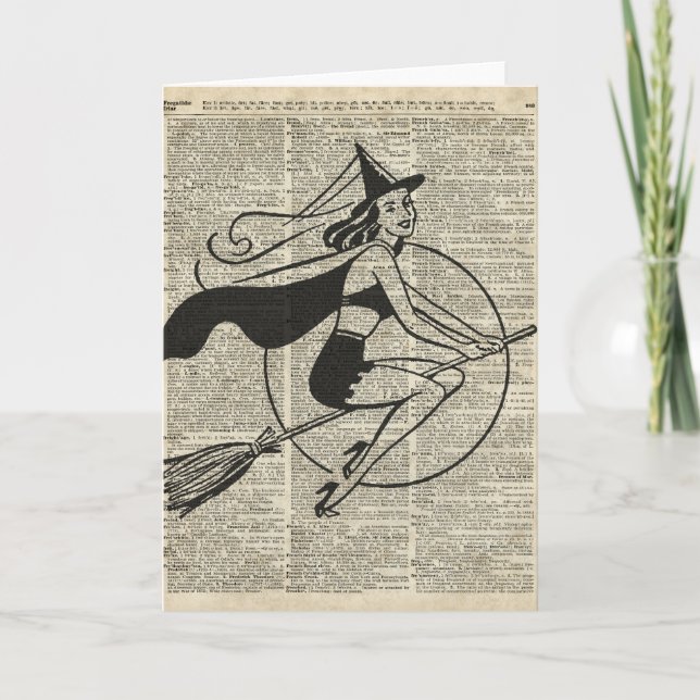 Carte Vol de sorcière sur le balai, Haloowen, collage (Devant)