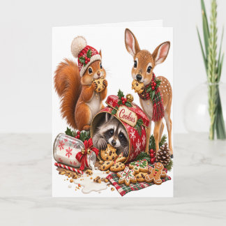 Carte Voleurs de biscuits de Noël Animaux de la forêt Va
