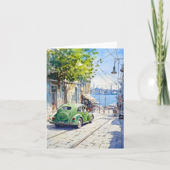 Carte Volkswagen Vert En Aquarelles (Devant)