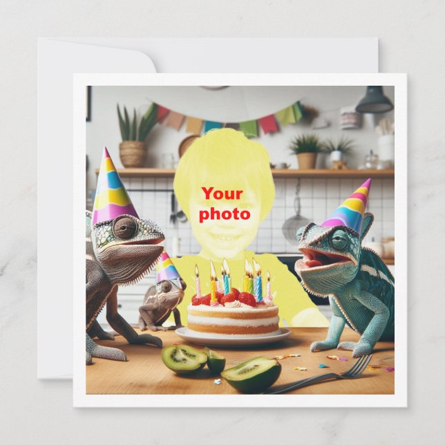 Carte Votre enfant avec des caméléons, anniversaire léza (Devant)