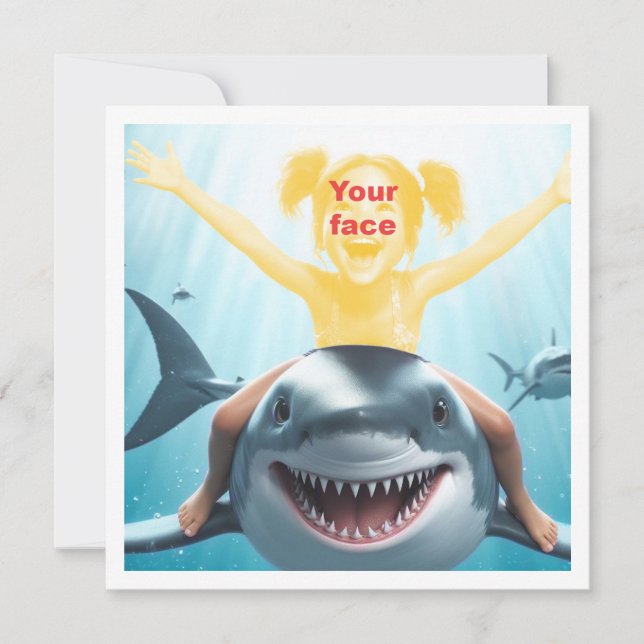 Carte Votre enfant chevauchant un bébé requin, grand req (Devant)