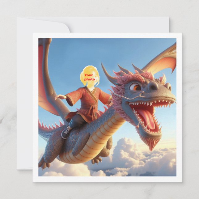 Carte Votre enfant vole sur un dragon asiatique, une car (Devant)