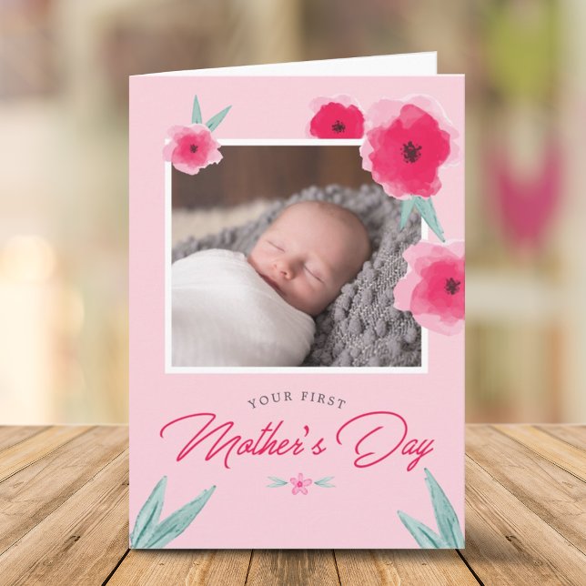 Carte Votre Fleur de la Fête des Mères Salutation photo (Your First Mother's Day Flower Photo Greeting Card)