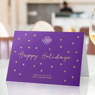 Carte Votre logo Gold Stars Moderne Purple Business Happ