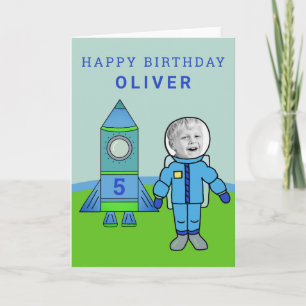 Carte Votre photo adorable astronaute roquette garçon An