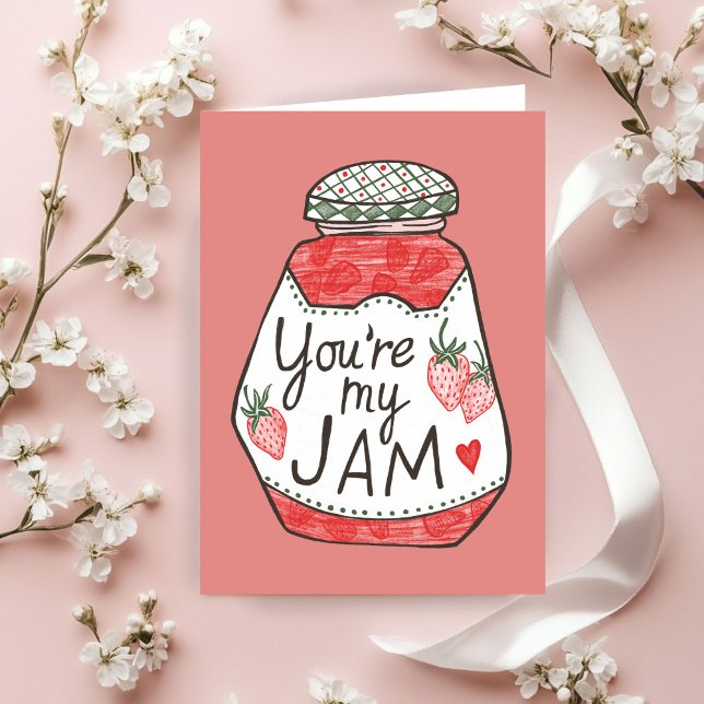 Carte VOUS ÊTES MA Fraise JAM Illustration Personnalisat (YOU ARE MY JAM Strawberry Illustration Custom Love Valentines Day Card
)